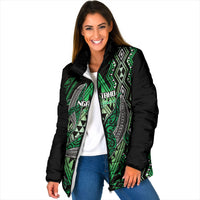 Aotearoa Iwi Ngai Tahu Personalised Padded Jacket NZ Maori Humpback Whale Taniko Motifs LT14 Women Green - Polynesian Pride