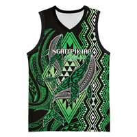 Aotearoa Iwi Ngati Pikiao Personalised Basketball Jersey NZ Maori Humpback Whale Taniko Motifs LT14 Unisex Green - Polynesian Pride