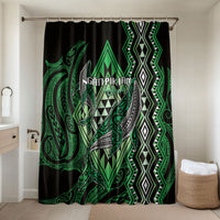 Aotearoa Iwi Ngati Pikiao Bathroom Set NZ Maori Humpback Whale Taniko Motifs LT14 Shower Curtain Only Green - Polynesian Pride