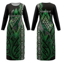 Aotearoa Iwi Ngati Pikiao Personalised Couples Matching Long Sleeve Bodycon Dress and Long Sleeve Button Shirt NZ Maori Humpback Whale Taniko Motifs LT14 - Polynesian Pride
