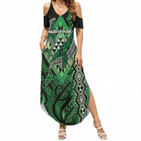 Aotearoa Iwi Ngati Pikiao Personalised Summer Maxi Dress NZ Maori Humpback Whale Taniko Motifs LT14 Women Green - Polynesian Pride