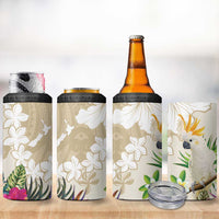 New Zealand Cacatua Galerita 4 in 1 Can Cooler Tumbler Aotearoa Cockatoo Tropical Flowers