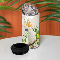 New Zealand Cacatua Galerita 4 in 1 Can Cooler Tumbler Aotearoa Cockatoo Tropical Flowers