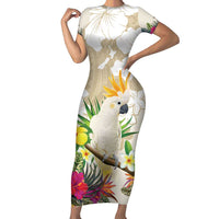 New Zealand Cacatua Galerita Family Matching Short Sleeve Bodycon Dress and Hawaiian Shirt Aotearoa Cockatoo Tropical Flowers