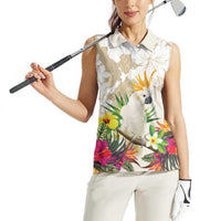 New Zealand Cacatua Galerita Women Sleeveless Polo Shirt Aotearoa Cockatoo Tropical Flowers