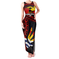 Personalised Kiribati Human Rights Day Family Matching Tank Maxi Dress and Hawaiian Shirt Coat Of Arms With Polynesian Tropical Flowers LT14 Mom's Dress Black - Polynesian Pride