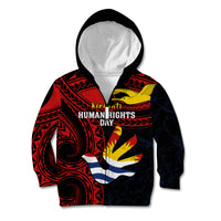 Personalised Kiribati Human Rights Day Kid Hoodie Coat Of Arms With Polynesian Tropical Flowers LT14 Zip Hoodie Black - Polynesian Pride