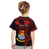 Personalised Kiribati Human Rights Day Kid T Shirt Coat Of Arms With Polynesian Tropical Flowers LT14 - Polynesian Pride