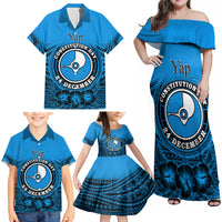 Personalised Yap Constitution Day Family Matching Off Shoulder Maxi Dress and Hawaiian Shirt FSM Seal Happy 24 December LT14 - Polynesian Pride