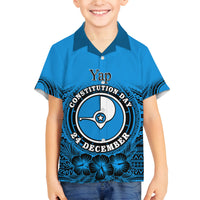 Personalised Yap Constitution Day Family Matching Off Shoulder Maxi Dress and Hawaiian Shirt FSM Seal Happy 24 December LT14 Son's Shirt Blue - Polynesian Pride