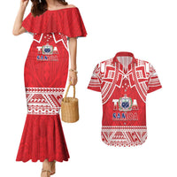 Samoa Rugby Custom Couples Matching Mermaid Dress and Hawaiian Shirt Toa Samoa Pacific Sporty Red LT14 Red - Polynesian Pride