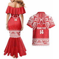Samoa Rugby Custom Couples Matching Mermaid Dress and Hawaiian Shirt Toa Samoa Pacific Sporty Red LT14 - Polynesian Pride