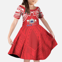Samoa Rugby Custom Family Matching Mermaid Dress and Hawaiian Shirt Toa Samoa Pacific Sporty Red LT14 Daughter's Dress Red - Polynesian Pride