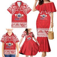 Samoa Rugby Custom Family Matching Mermaid Dress and Hawaiian Shirt Toa Samoa Pacific Sporty Red LT14 - Polynesian Pride