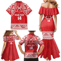 Samoa Rugby Custom Family Matching Mermaid Dress and Hawaiian Shirt Toa Samoa Pacific Sporty Red LT14 - Polynesian Pride