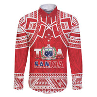 Samoa Rugby Custom Family Matching Mermaid Dress and Hawaiian Shirt Toa Samoa Pacific Sporty Red LT14 Dad's Shirt - Long Sleeve Red - Polynesian Pride