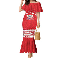 Samoa Rugby Custom Family Matching Mermaid Dress and Hawaiian Shirt Toa Samoa Pacific Sporty Red LT14 Mom's Dress Red - Polynesian Pride