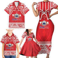Samoa Rugby Custom Family Matching Short Sleeve Bodycon Dress and Hawaiian Shirt Toa Samoa Pacific Sporty Red - Polynesian Pride