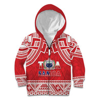 Samoa Rugby Custom Kid Hoodie Toa Samoa Pacific Sporty Red LT14 Zip Hoodie Red - Polynesian Pride