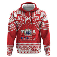 Samoa Rugby Custom Zip Hoodie Toa Samoa Pacific Sporty Red LT14 Pullover Hoodie Red - Polynesian Pride