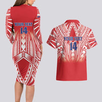 Toa Samoa Rugby Custom Couples Matching Long Sleeve Bodycon Dress and Hawaiian Shirt Samoa mo Samoa Polynesian Pacific Red - Polynesian Pride