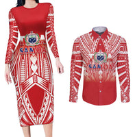 Toa Samoa Rugby Custom Couples Matching Long Sleeve Bodycon Dress and Long Sleeve Button Shirt Samoa mo Samoa Polynesian Pacific Red - Polynesian Pride