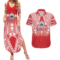 Toa Samoa Rugby Custom Couples Matching Summer Maxi Dress and Hawaiian Shirt Samoa mo Samoa Polynesian Pacific Red - Polynesian Pride