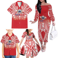 Toa Samoa Rugby Custom Family Matching Off The Shoulder Long Sleeve Dress and Hawaiian Shirt Samoa mo Samoa Polynesian Pacific Red - Polynesian Pride