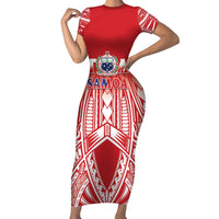 Toa Samoa Rugby Custom Family Matching Short Sleeve Bodycon Dress and Hawaiian Shirt Samoa mo Samoa Polynesian Pacific Red - Polynesian Pride
