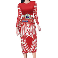 Toa Samoa Rugby Custom Long Sleeve Bodycon Dress Samoa mo Samoa Polynesian Pacific Red - Polynesian Pride