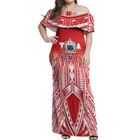 Toa Samoa Rugby Custom Off Shoulder Maxi Dress Samoa mo Samoa Polynesian Pacific Red LT14 Women Red - Polynesian Pride
