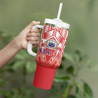 Toa Samoa Rugby Custom Tumbler With Handle Samoa mo Samoa Polynesian Pacific Red - Polynesian Pride