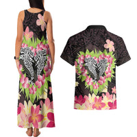 Polynesia Valentine's Day Couples Matching Tank Maxi Dress and Hawaiian Shirt Hammerhead Shark Plumeria With Polynesian Pattern LT14 - Polynesian Pride