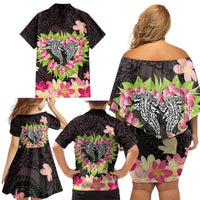 Polynesia Valentine's Day Family Matching Off Shoulder Short Dress and Hawaiian Shirt Hammerhead Shark Plumeria With Polynesian Pattern