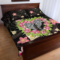 Polynesia Valentine's Day Quilt Bed Set Hammerhead Shark Plumeria With Polynesian Pattern