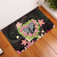 Polynesia Valentine's Day Rubber Doormat Hammerhead Shark Plumeria With Polynesian Pattern