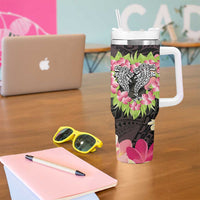 Polynesia Valentine's Day Tumbler With Handle Hammerhead Shark Plumeria With Polynesian Pattern
