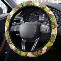 Brown Hawaii Plumeria Lei With Tropical Leaves Steering Wheel Cover