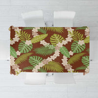 Brown Hawaii Plumeria Lei With Tropical Leaves Tablecloth