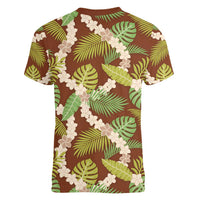Brown Hawaii Plumeria Lei With Tropical Leaves Women V-Neck T-Shirt LT14 - Polynesian Pride