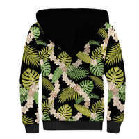 Black Hawaii Plumeria Lei With Tropical Leaves Sherpa Hoodie