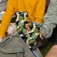 Black Hawaii Plumeria Lei With Tropical Leaves Tumbler Cup