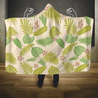Beige Hawaii Plumeria Lei With Tropical Leaves Hooded Blanket