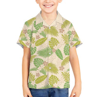 Beige Hawaii Plumeria Lei With Tropical Leaves Kid Hawaiian Shirt