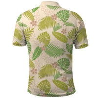 Beige Hawaii Plumeria Lei With Tropical Leaves Polo Shirt