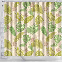 Beige Hawaii Plumeria Lei With Tropical Leaves Shower Curtain