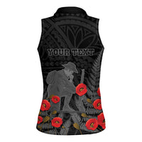 Personalised New Zealand ANZAC Day Women Sleeveless Polo Shirt Lest We Forget Soldier Memorial
