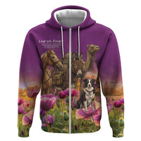 ANZAC Day Hoodie Lest We Forget The Animals Of War LT15 Zip Hoodie Purple - Polynesian Pride
