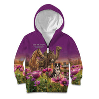 ANZAC Day Kid Hoodie Lest We Forget The Animals Of War LT15 Zip Hoodie Purple - Polynesian Pride