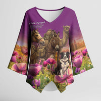 ANZAC Day Kimono Sleeve Blouse Lest We Forget The Animals Of War LT15 Female Purple - Polynesian Pride